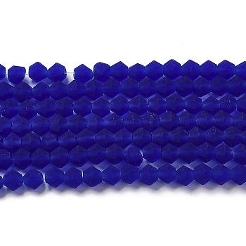 Imitate Austrian Crystal Frosted Glass Beads Strands, Grade AA, Faceted Bicone, Dark Blue, 4.5x3.5~4mm, Hole: 1mm, about 87~89pcs/strand, 13.98''~13.39''(33.5~34cm)