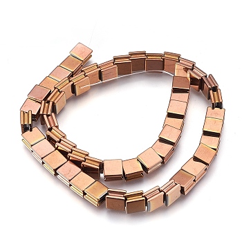 Electroplate Non-magnetic Synthetic Hematite Bead Strands, Polished, Grooved, Square, Copper Plated, 8x8x5mm, Hole: 1.5mm, about 54pcs/strand, 16.7 inch(42.5cm)