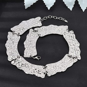 316L Surgical Stainless Steel Textured Link Chain Choker Necklaces, Tarnish Free, Stainless Steel Color, 14.57 inch(37cm)