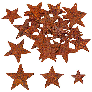 30Pcs 3 Style Rust Iron Pendants, Star, Sienna, 25.4~47x25.4~47x4mm, Hole: 1~1.2mm, 10pcs/style