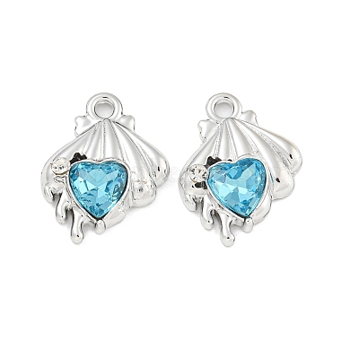 Platinum Deep Sky Blue Shell Shape Acrylic+Rhinestone Pendants