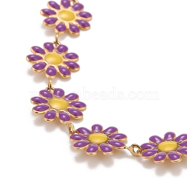 Enamel Daisy Link Chain Necklace(NJEW-P220-01G-02)-2