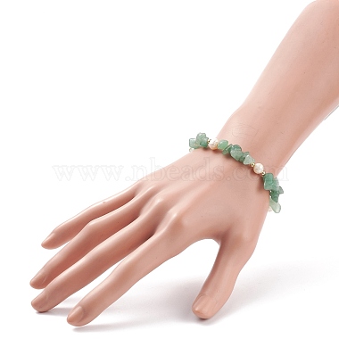 Natural Green Aventurine Chips & Pearl Beaded Slider Bracelet(BJEW-JB08334-03)-3