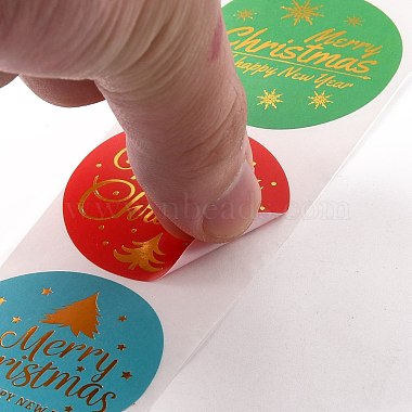 Рождественские тематические плоские круглые наклейки в рулоне(DIY-B045-17B)-5