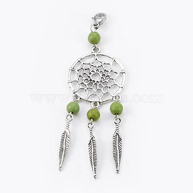 Antique Silver & Stainless Steel Color YellowGreen Others Synthetic Turquoise Big Pendants