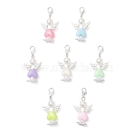Acrylic Pendant Decorations, Angel with Heart, with Alloy Lobster Claw Clasps, Silver, 41mm(HJEW-JM04019-01-S)