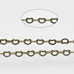 Soldered Brass Heart Chains, Cadmium Free & Nickel Free & Lead Free, with Spool, Antique Bronze, 1.8x2.4x0.4mm, about 39.37 Feet(12m)/roll(CHC-T008-03AB)