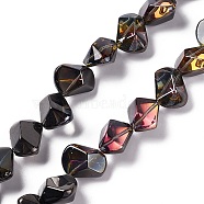 Half Rainbow Plated Electroplate Glass Beads, Polygon, Black, 15.5~16x15.5x10~10.5mm, Hole: 1mm, about 50~51pcs/strand, 27.95''~29.13''(71~74cm)(EGLA-Q066-HR01)