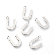 201 Stainless Steel Charms, Alphabet, Letter.U, 12x8x0.6mm, Hole: 1.4mm(X-STAS-C021-06P-U)