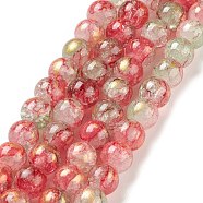 Baking Painted Crackle Glass Bead Strands, with Gold Powder, Round, Red, 8mm, Hole: 1.2mm, about 103pcs/strand, 30.08~30.7''(76.4~78cm)(X1-DGLA-R053-03D)