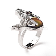Glass Mermaid Mood Ring, Temperature Change Color Emotion Feeling Alloy Adjustable Ring for Women, Platinum, Inner Diameter: 17.9~18.3mm(RJEW-C031-05P)