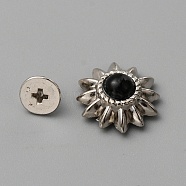 Zinc Alloy Buttons, with Synthetic Turquoise and Iron Screws, for Purse, Bags, Leather Crafts Decoration, Chrysanthemum, Black, 13x6mm, Hole: 2.5mm(BUTT-WH0028-38D)