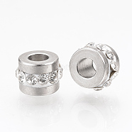 201 Stainless Steel Rhinestone Beads, Column, Stainless Steel Color, 7x5mm, Hole: 3mm(RB-YWC0001-02C)