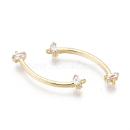 Brass Micro Pave Cubic Zirconia Links Connectors, Nickel Free, Curved Bar, Clear, Real 18K Gold Plated, 21x5.5x2.5mm, Hole: 0.6mm(KK-S356-103-NF)