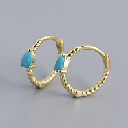 Simple S925 Sterling Silver Twisted Teardrop Hoop Earrings, Geometric Design, Golden, 13x3mm(NS9884-6)