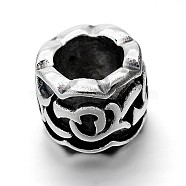 Retro 304 Stainless Steel Big Hole Column Beads, Antique Silver, 8x10.5mm, Hole: 6mm(STAS-E086-29AS)