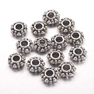 Tibetan Style Spacer Beads, Lead Free and Cadmium Free, Snowflake, for Christmas, Antique Silver, about 7mm in diameter, 2mm thick, Hole: 2.5mm(LF0712Y)