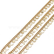 Brass Curb Chains, with Star & Moon Brass Charms and Spool, Long-Lasting Plated, Soldered, Real 18K Gold Plated, Link: 3.5x2.5x1mm, Star: 3.5x3.5x0.6mm, Moon: 4x3x0.6mm, about 16.4 Feet(5m)/roll(CHC-F013-02G)