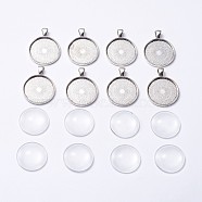 DIY Pendant Making, Tibetan Style Alloy Pendant Cabochon Settings and Transparent Glass Cabochons, Flat Round, Antique Silver, Tray: 25mm, 36.5x28x3mm, Hole: 7x4mm, 24.5~25x6~7mm(DIY-X0098-58AS)