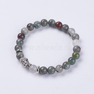Natural Bloodstone Beads Stretch Bracelets, with Alloy Finding, Buddha's Head, 2-1/8 inch(55mm)(BJEW-E325-D05)
