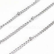 304 Stainless Steel Curb Chains, Satellite Chains, with Beads and Spool, Soldered, Stainless Steel Color, Link: 2x1.5x0.8mm, Bead: 2.5x1mm, about 32.8 Feet(10m)/roll(CHS-G011-03P-01)