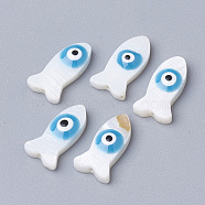 Natural Freshwater Shell Beads, Fish  with Evil Eye, Dodger Blue, 15.5x8.5x3.5mm, Hole: 0.8~1mm(SHEL-Q017-04A)