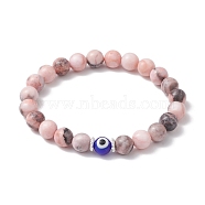 8mm Round Natural Pink Zebra Jasper Stretch Bracelets, Handmade Evil Eye Lampwork Bracelets for Women Men, Inner Diameter: 2-3/8 inch(6cm)(BJEW-JB10498)