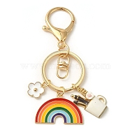 Teachers' Day Rainbow Alloy Enamel Keychains, with Alloy Keychain Clasps, Flower, 9.1cm(KEYC-TA00024-01)