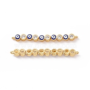 Flat Round with Evil Eye Pattern Brass Micro Pave Clear Cubic Zirconia Enamel Connector Charms, Real 18K Gold Plated, Cadmium Free & Nickel Free & Lead Free, Medium Blue, 45.5x4x4mm, Hole: 1.2mm(KK-G435-44G-01)
