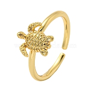 Rack Plating Brass Sea Turtle Open Cuff Rings for Women, Long-Lasting Plated, Cadmium Free & Lead Free, Real 18K Gold Plated, Adjustable(RJEW-C081-02G)
