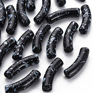 Opaque Spray Painted Acrylic Beads, Two Tone, Curved Tube, Black, 32x10x8mm, Hole: 1.8mm, about 330pcs/500g(MACR-S372-002F-B01)