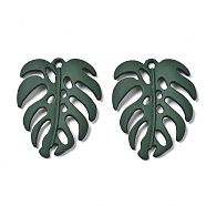 Spray Painted Alloy Pendants, Tropical Leaf Charms, Cadmium Free & Lead Free, Monstera Leaf, Dark Green, 34.5x26.5x4mm, Hole: 1.8mm(PALLOY-T077-116B-RS)