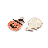 Halloween Theme Alloy Enamel Pendants, Light Gold, Pumpkin, 27x20x1.5mm, Hole: 2mm(ENAM-T020-07A)