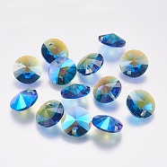 Faceted Glass Rhinestone Charms, Imitation Austrian Crystal, Cone, Sapphire, 8x4mm, Hole: 1mm(X-RGLA-F049-8mm-206PS)