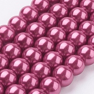 Eco-Friendly Glass Pearl Beads Strands, Grade A, Round, Dyed, Cotton Cord Threaded, Medium Violet Red, 8mm, Hole: 1.2~1.5mm, about 52pcs/strand, 15.7 inch(HY-A008-8mm-RB027)