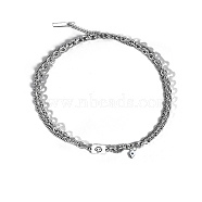 Men's Constellation Titanium Steel Necklace, Cable & Curb Chains Double Layer Necklace, Cancer, 20.08~31.50 inch(51~80cm)(PW-WG28588-01)