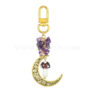 Hollow Moon Alloy Pendant Decoraiton, with Gemstone Chip Beads and Mushroom Handmade Lampwork Beads, Alloy Swivel Clasps, 95mm(HJEW-JM01394-05)