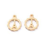 304 Stainless Steel Charms, Laser Cut, Ring with Tower, Golden, 12x9.5x1mm, Hole: 1.2mm(STAS-I151-18G)