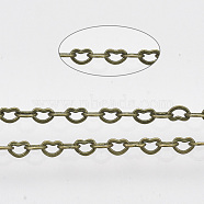 Soldered Brass Heart Chains, with Spool, Antique Bronze, 1.8x2.4x0.4mm, about 39.37 Feet(12m)/roll(CHC-T008-03AB)