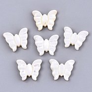 Natural White Shell Mother of Pearl Shell Beads, Butterfly, Creamy White, 10x11.5x2mm, Hole: 0.8mm(X-SSHEL-N032-09)