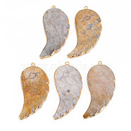 Natural Fossil Coral Big Pendants, with Light Gold Plated Iron Loops, Wing, 54~56x25~26x5.5~6mm, Hole: 1.6mm(G-N326-113)