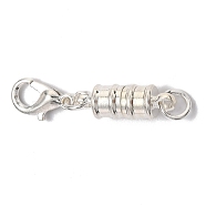 Brass Magnetic Clasps Converter, with Lobster Claw Clasps, Column, Silver, 34x6mm(KK-O134-07S)