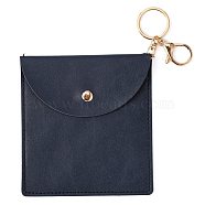 Imitation Leather Jewelry Storage Bags, with Alloy & Iron Keychain Clasps, Light Gold, Rectangle, Prussian Blue, 13x12x0.35cm Ring: 30x2mm, Clasps: 35x24x5(AJEW-WH0299-03LG-F)