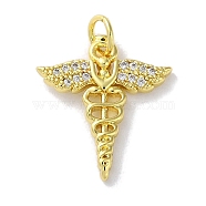 Rack Plating Brass Micro Pave Clear Cubic Zirconia Pendants, Long-Lasting Plated, Lead Free & Cadmium Free, Wing, Real 18K Gold Plated, 18x16x2mm, Hole: 3.4mm(KK-Z039-13G)