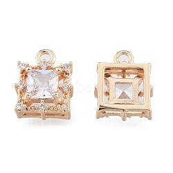 Brass Micro Pave Clear Cubic Zirconia Charms, Cadmium Free & Nickel Free & Lead Free, Square, Real 18K Gold Plated, 10x8x4.5mm, Hole: 1.2mm(KK-N216-568LG)