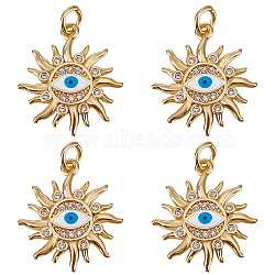 Beebeecraft 5Pcs Rack Plating Brass Micro Pave Cubic Zirconia Pendants, with Jump Rings & Enamel, Long-Lasting Plated, Lead Free & Cadmium Free, Sun with Evil Eye Charm, Real 18K Gold Plated, 20x17x2.5mm, Hole: 3.5mm(KK-BBC0009-01)