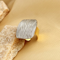 304 Stainless Steel Open Cuff Rings, Real 18K Gold Plated & Stainless Steel Color, Rectangle, Adjustable, Rectangle: 29.5x23.5mm(RJEW-K258-08GP-02)