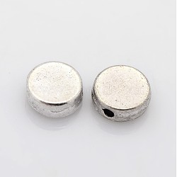 Tibetan Style Alloy Beads, Cadmium Free & Nickel Free & Lead Free, Flat Round, Antique Silver, 7x3mm, Hole: 1mm(LF10208Y-NF)