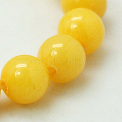 Natural Mashan Jade Round Beads Strands, Dyed, Yellow, 12mm, Hole: 1mm, about 34pcs/strand, 15.7 inch(G-D263-12mm-XS07)