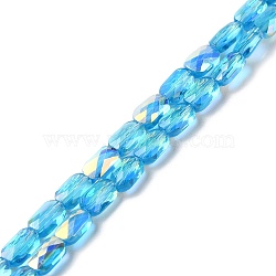 Transparent Electroplate Glass Beads Strands, AB Color, Faceted Rectangle, Deep Sky Blue, 7x4.5x3.5mm, Hole: 1.2mm, about 77~71pcs/strand, 21.06''~22.44''(53.5~57cm)(GLAA-Q099-G01-03)